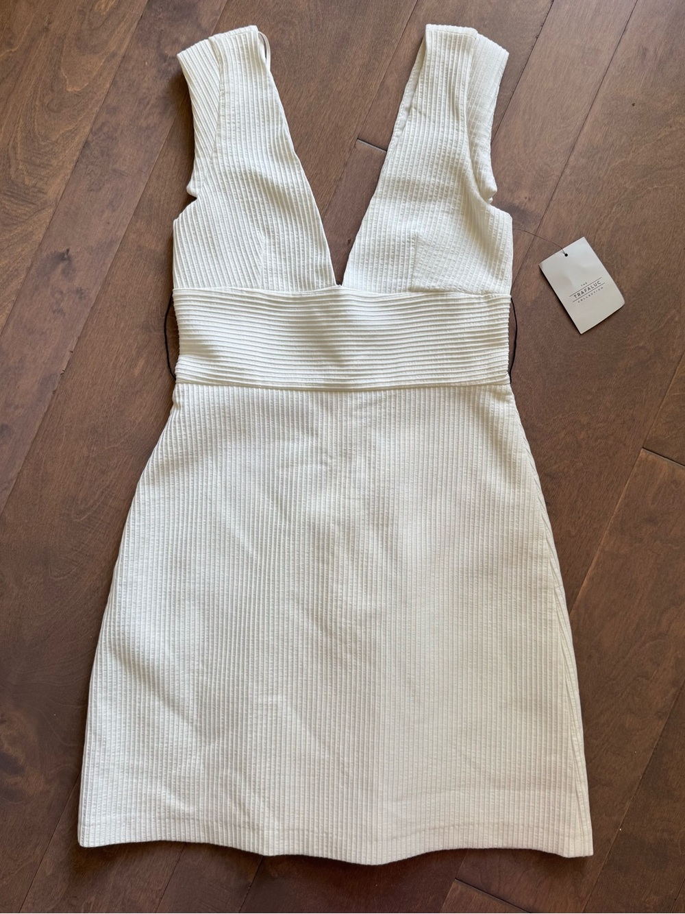 NWT ZARA TRF White Waffle Plunge Mini Dress